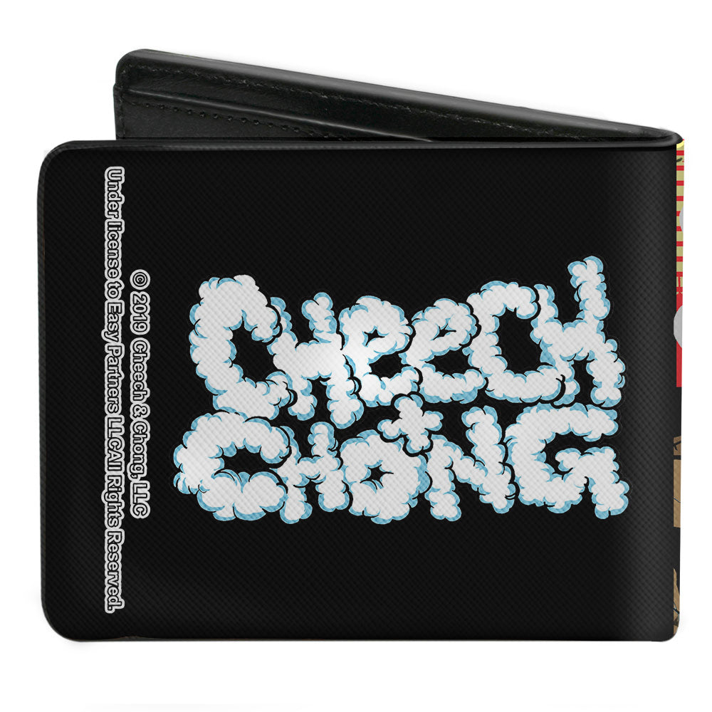 Bi-Fold Wallet - Cheech &amp; Chong on Couch Cartoon + Smoke Cloud Logo Black Blue White