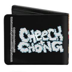 Bi-Fold Wallet - Cheech & Chong on Couch Cartoon + Smoke Cloud Logo Black Blue White