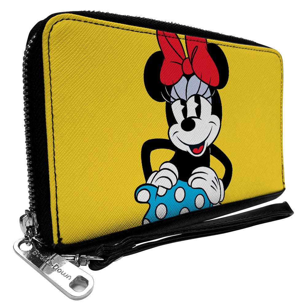 Women&#39;s PU Zip Around Wallet Rectangle - Minnie Style Smiling Pose Yellow