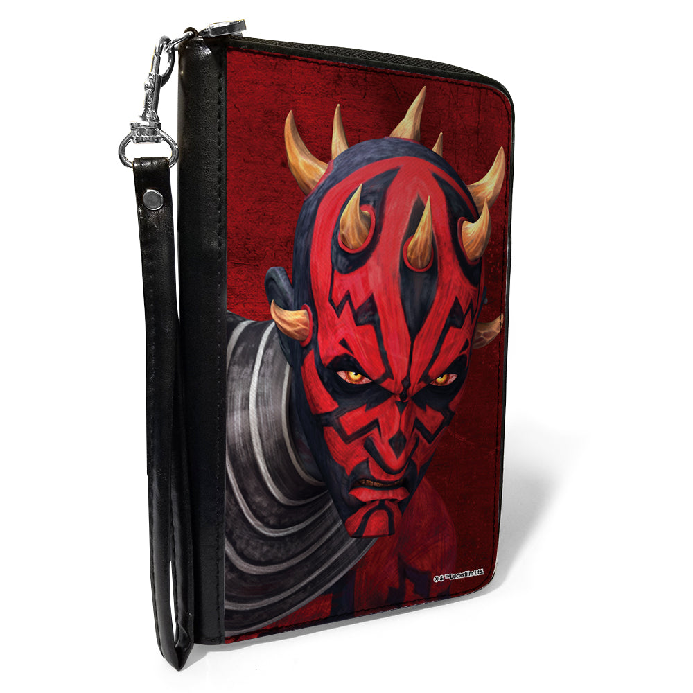 Women&#39;s PU Zip Around Wallet Rectangle - Star Wars the Clone Wars Maul Face Weathered Red