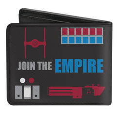 Bi-Fold Wallet - Star Wars Galactic Empire Insignia + JOIN THE EMPIRE Collage Black Gray Red Blue