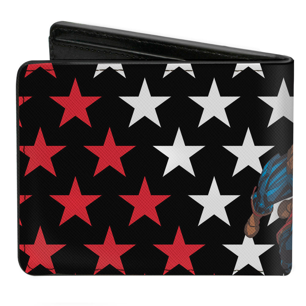 MARVEL AVENGERS Bi-Fold Wallet - Captain America Throwing Shield Pose Stars Black Blue White Red