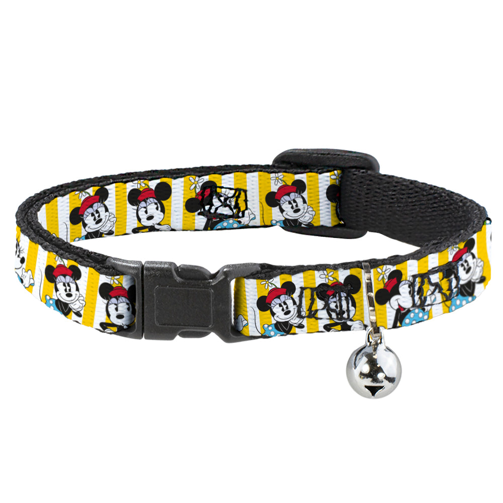 Cat Collar Breakaway - Minnie Mouse w Hat Poses Stripe Yellow White