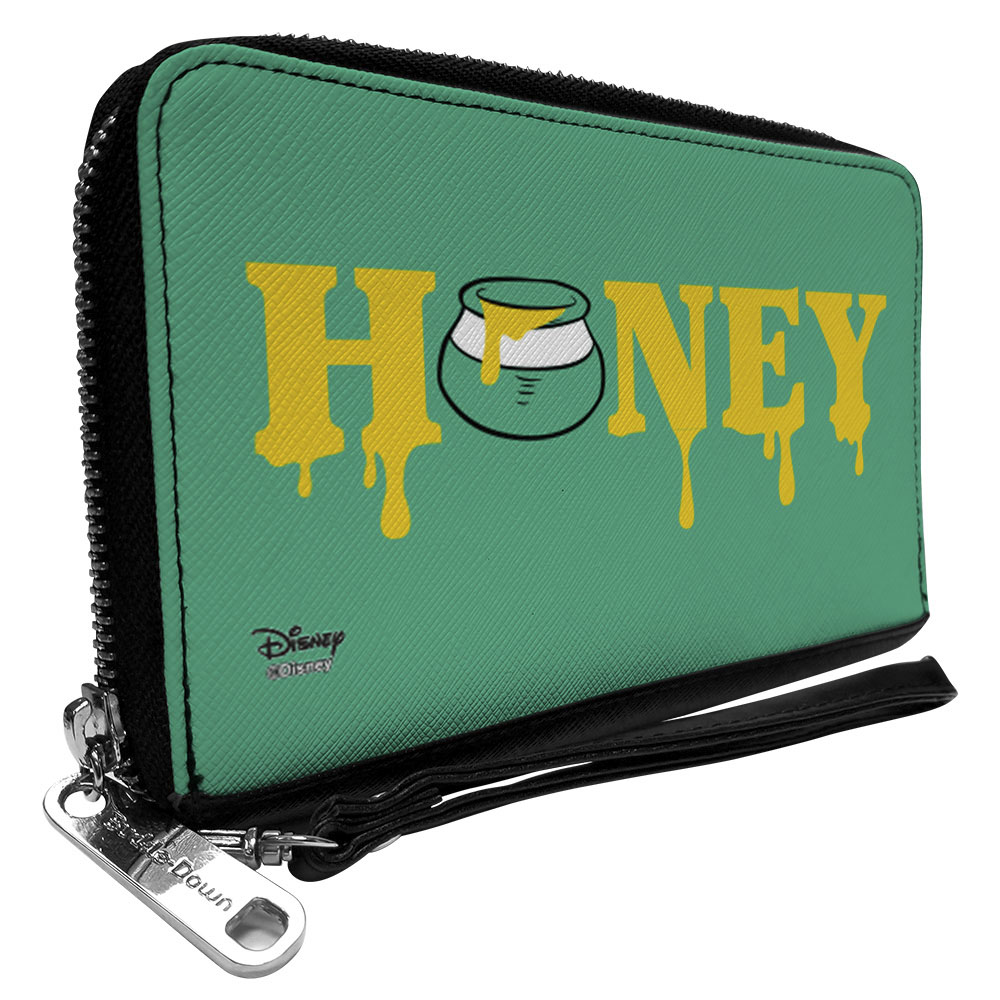 Women&#39;s PU Zip Around Wallet Rectangle - Winnie the Pooh Dripping HONEY Green Yellow