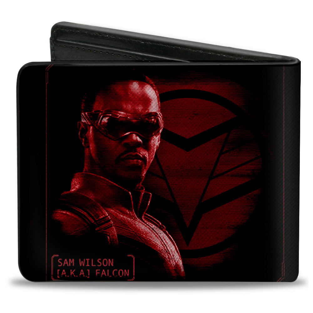 MARVEL STUDIOS THE FALCON AND THE WINTER SOLDIER Bi-Fold Wallet - The Falcon and the Winter Soldier Character Poses and Logos Black Blue Red