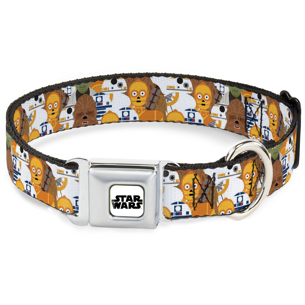 STAR WARS Logo Full Color White/Black Seatbelt Buckle Collar - Star Wars 5-Character Poses Stacked