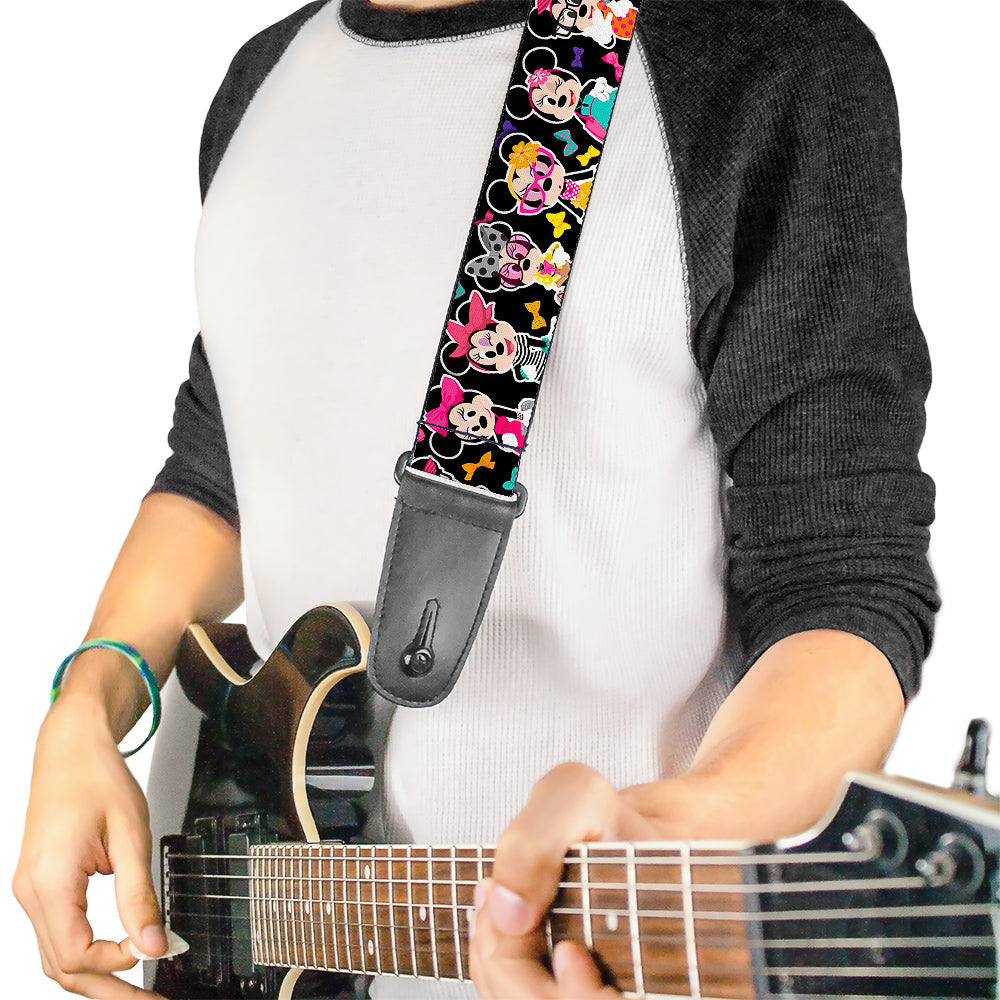 Guitar Strap - Mini Minnie Expressions Bows Black Multi Color
