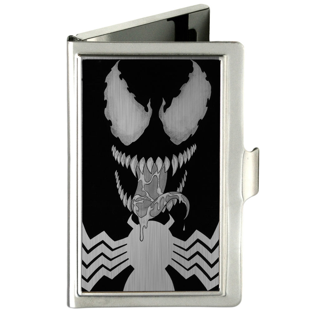 MARVEL UNIVERSE Business Card Holder - SMALL - Venom Face Spider Logo Brushed Silver