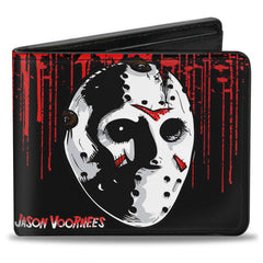 Bi-Fold Wallet - JASON VOORHEES Jason Mask4 + FRIDAY THE 13th Blood Splatter Black Red White
