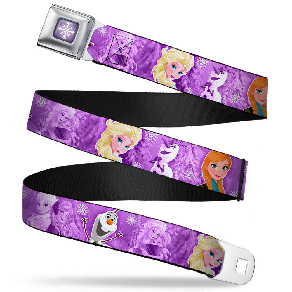 Snowflake Full Color Purple White Seatbelt Belt - Frozen Anna/Elsa/Olaf Poses/Scenes Purples Webbing