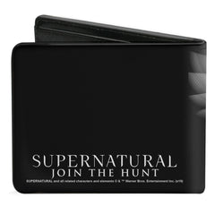 Bi-Fold Wallet - SUPERNATURAL Castiel Angel Wings Pose + Logo Black White