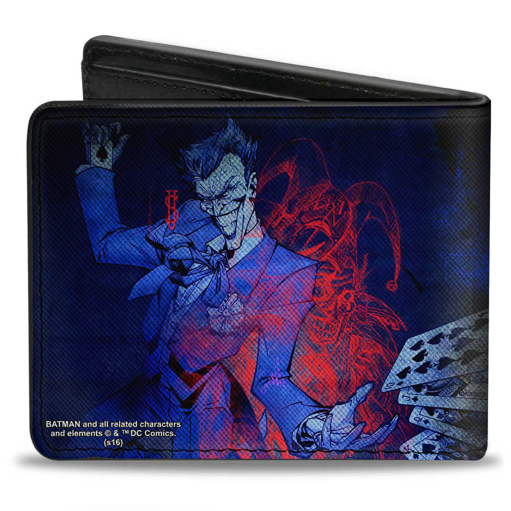 Bi-Fold Wallet - Batman Action + Joker Flipping Cards Poses Black Blues Reds