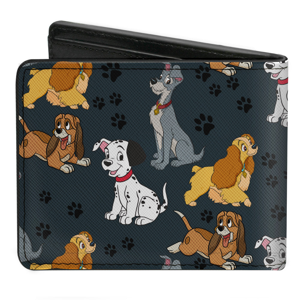 Bi-Fold Wallet - Disney Dogs 4-Dog Group Collage Paws Gray Black