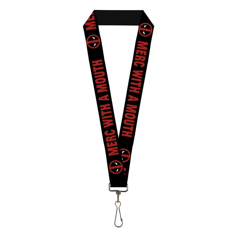 MARVEL DEADPOOL Lanyard - 1.0&quot; - Deadpool Logo MERC WITH A MOUTH Black Red White