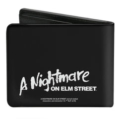 Bi-Fold Wallet - A Nightmare on Elm Street Freddy's Hand Scratching + Logo Black White Green Reds