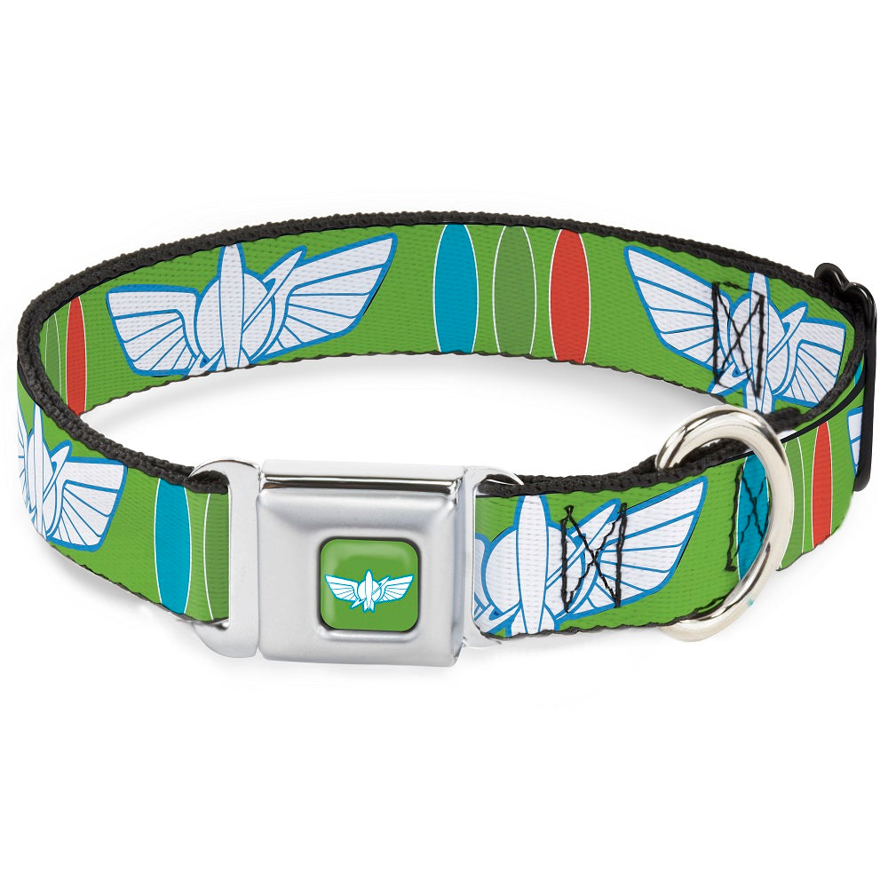Toy Story Buzz Lightyear Space Ranger Wings Icon Full Color Green/Blue/White Seatbelt Buckle Collar - Toy Story Buzz Lightyear Bounding Space Ranger Logo/Buttons Green/White/Blue/Red