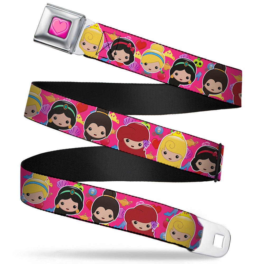 Princess Heart Full Color Pinks Seatbelt Belt - Mini 6-Princess Faces/Elements Pink Webbing
