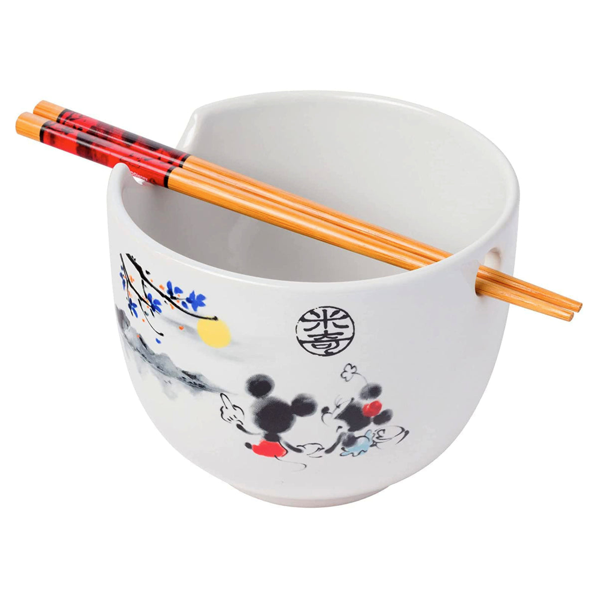 Disney Mickey and Minnie Watercolor Sunset Ramel Bowl with Chopsticks