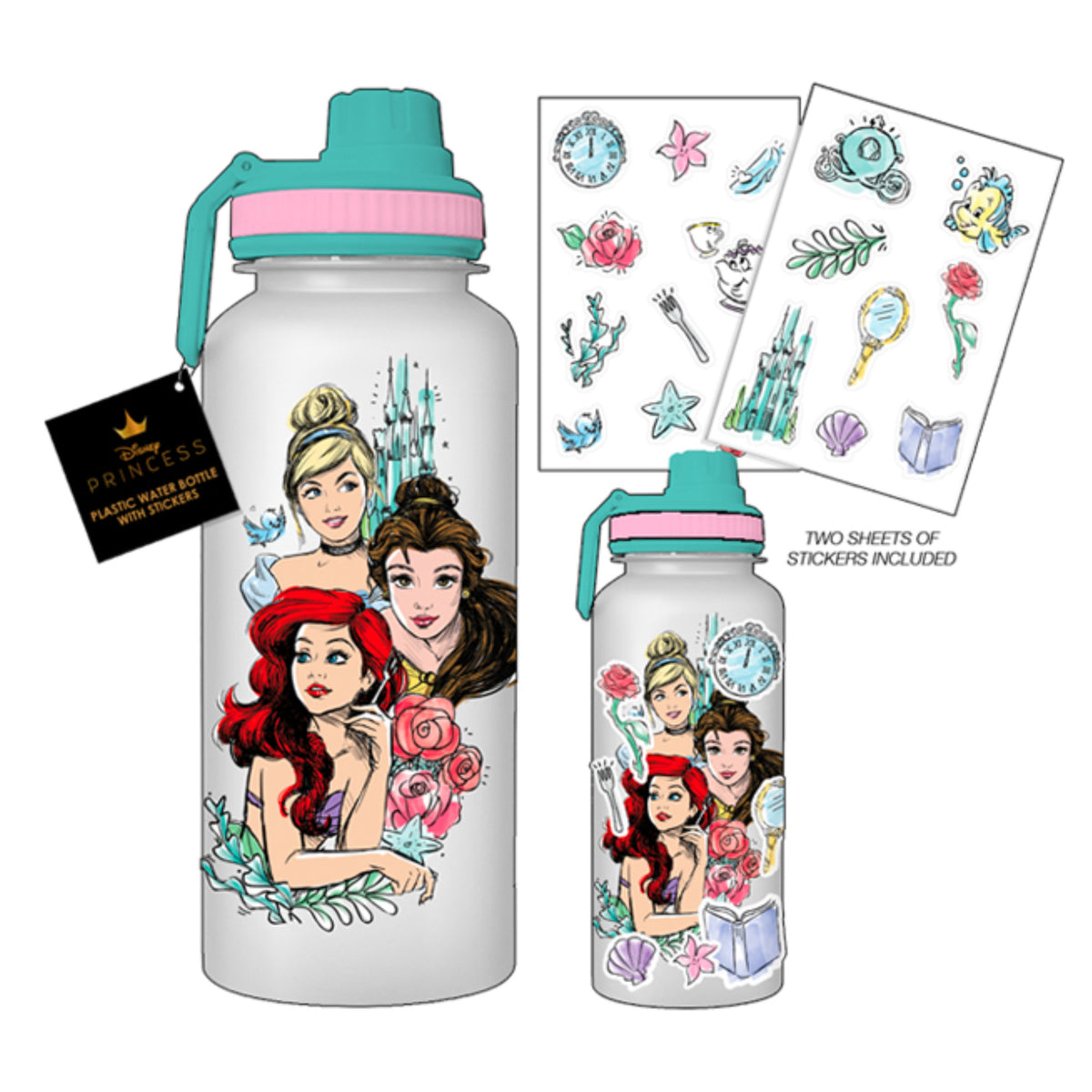 Disney Princess Floral Trio 32oz Twist Spout Plastic Bottle &amp; Sticker Set