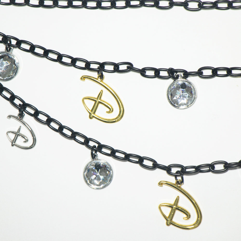 Metal Chain Belt - Black Chain with Disney Signature D Silver and Gold Charms