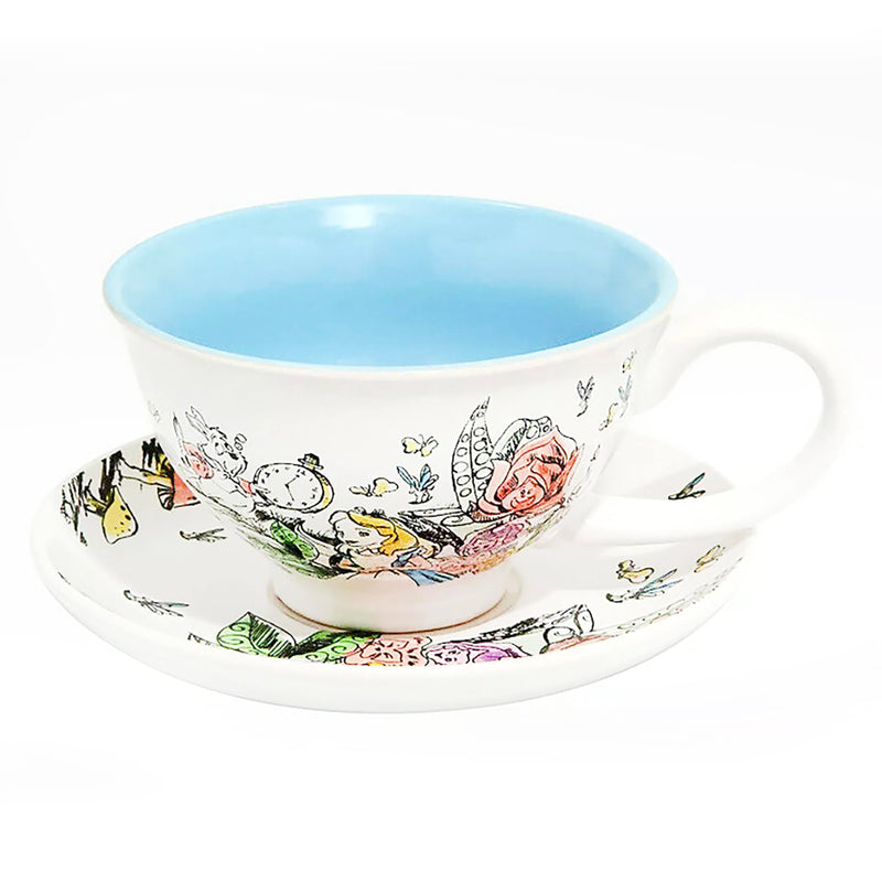 Alice in Wonderland Sketch Scene 12oz Ceramic Teacup and Saucer
