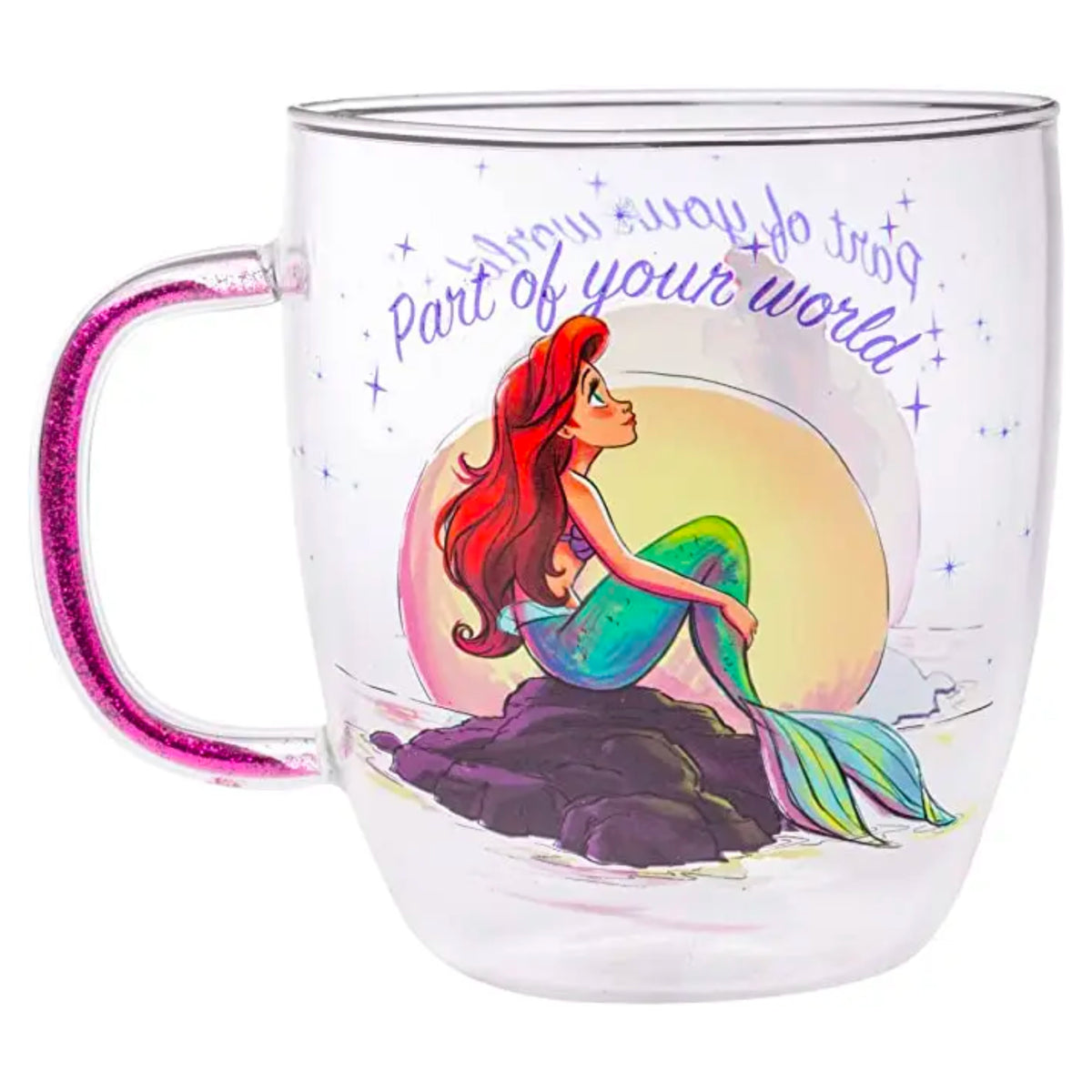 Disney The Little Mermaid 14oz Glitter Handle Glass