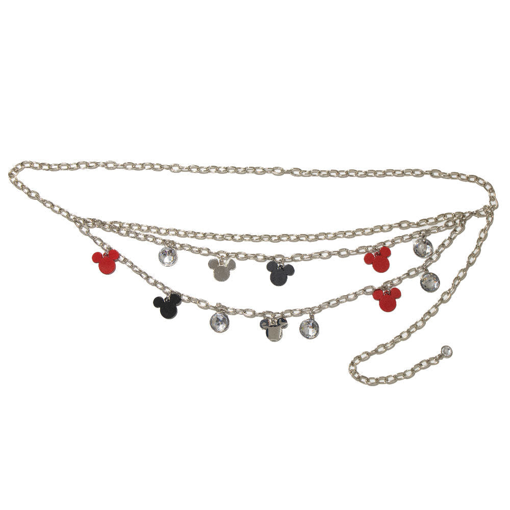 Metal Chain Belt - Silver Chain with Mickey Mouse Head Charms Silver Red Black