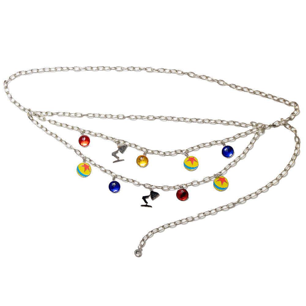 Metal Chain Belt - Silver Chain with Pixar Luxo Ball and Luxo Jr Lamp Charms