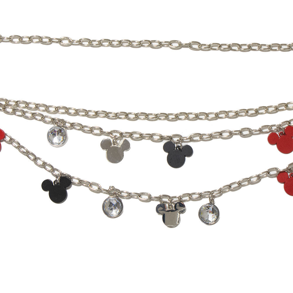 Metal Chain Belt - Silver Chain with Mickey Mouse Head Charms Silver Red Black