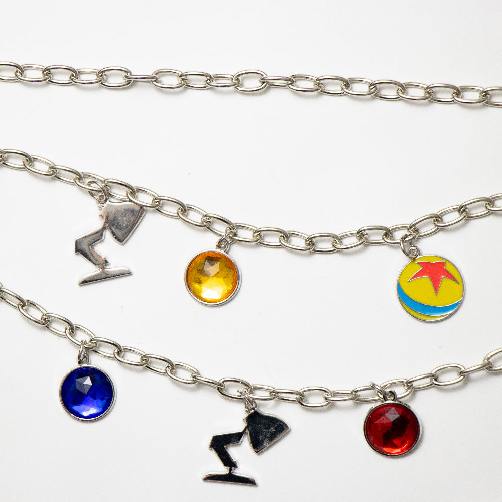 Metal Chain Belt - Silver Chain with Pixar Luxo Ball and Luxo Jr Lamp Charms