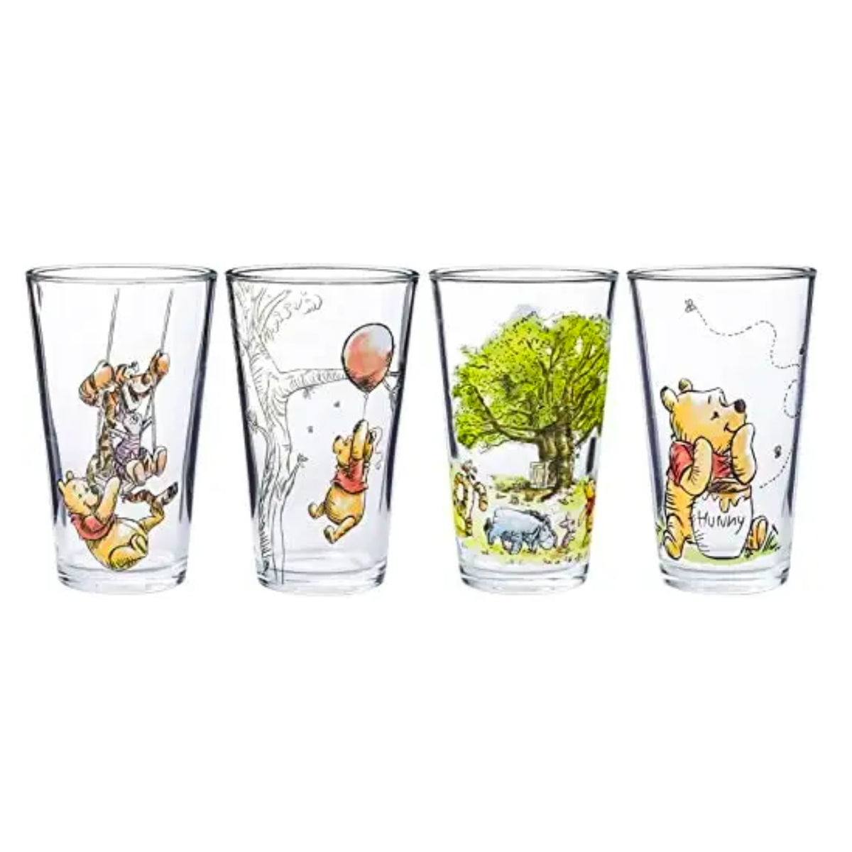 Winnie the Pooh Painted Scenes 4 Piece 16oz Pint Glass Set